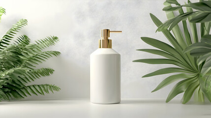 White Bottle with Gold Pump 3D Render