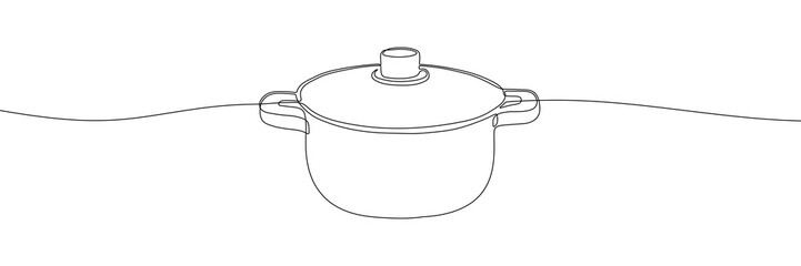 Pot, pan or saucepan continuous line drawing vector illustration. Cooking or kitchen symbol