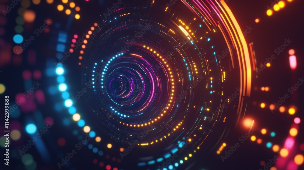 Poster abstract animation of colorful sound wave circle equalizer. animation. audio spectrum simulation for
