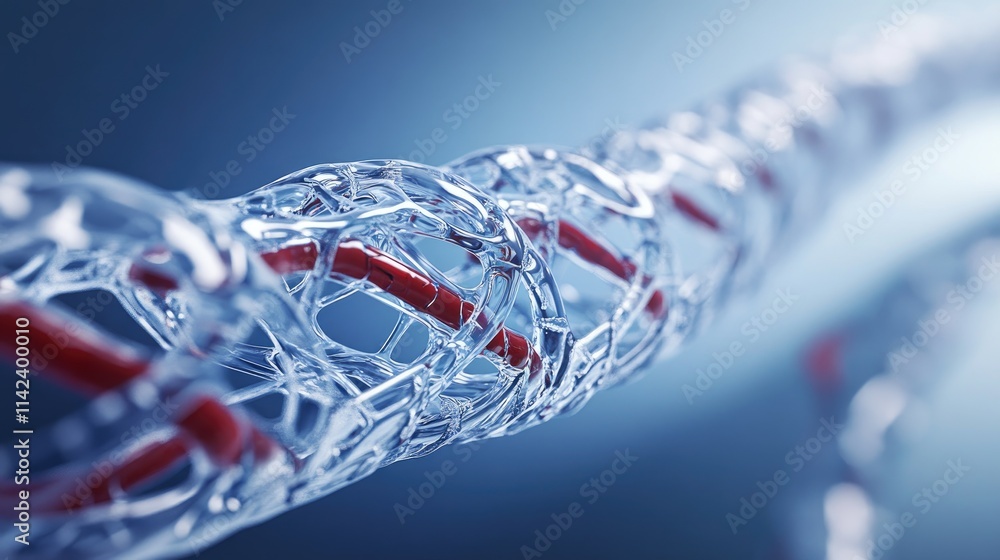 Poster a detailed image of bioengineered stents used in cardiovascular treatments, with intricate design an