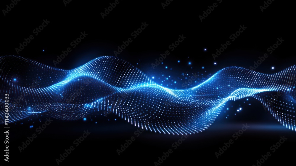 Poster abstract background with moving dots and lines, forming an intricate network connection structure,