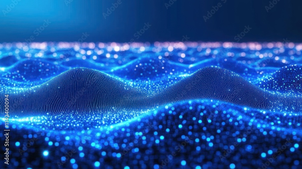 Poster abstract background with moving dots and lines, forming an intricate network connection structure,