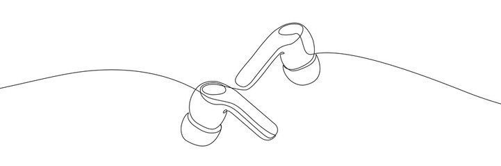 Stereo wireless earphones continuous line drawing vector illustration. Music or audio content symbol. Editable stroke