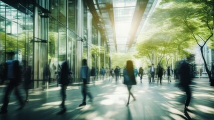 Business people moving around the building of a large company business concept