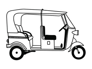 Fototapeta premium Auto Rickshaw Line Art Silhouette Vector