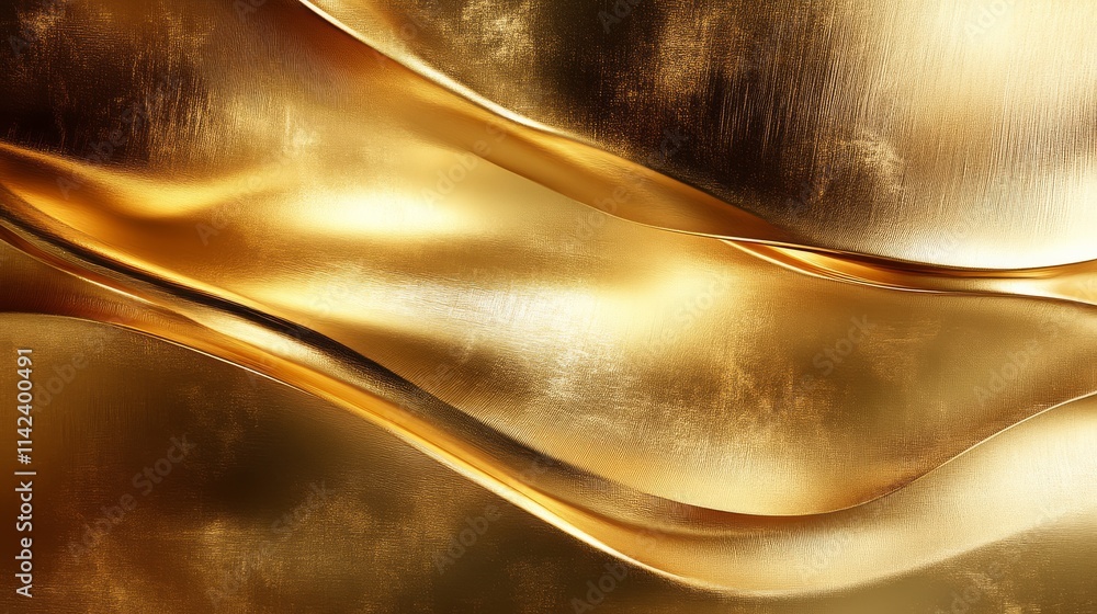 Poster a smooth, shimmering golden texture with flowing waves, creating an elegant and luxurious appearance