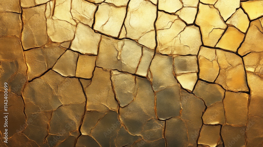 Poster a textured surface featuring golden, cracked patterns, creating an abstract and visually striking de