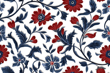 Elegant seamless pattern with red and blue Turkish floral design