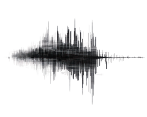 Sound wave graphic representation with elements of frequency and amplitude.