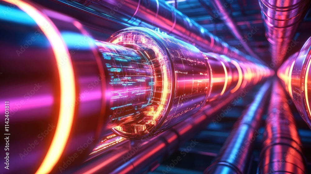 Poster A digital pipeline representation of SaaS and automation solutions transforming industries, with modern interfaces and technological graphics