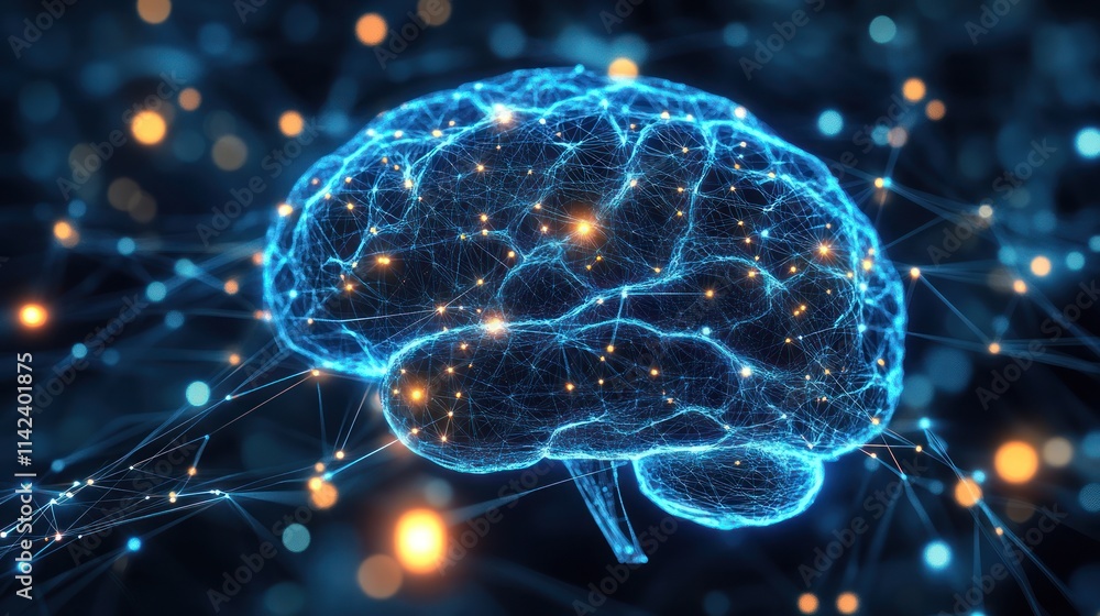 Poster ai-driven geometric science concept background with neural-like patterns, glowing circuits, and slee