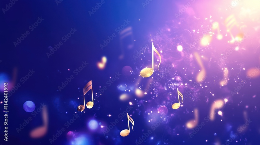 Poster animated background featuring floating musical notes and symbols, gently moving in a harmonious flow