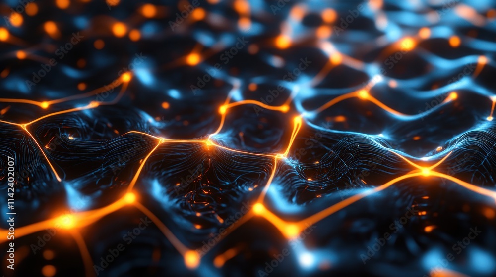 Poster ai-driven geometric science concept background with neural-like patterns, glowing circuits, and slee