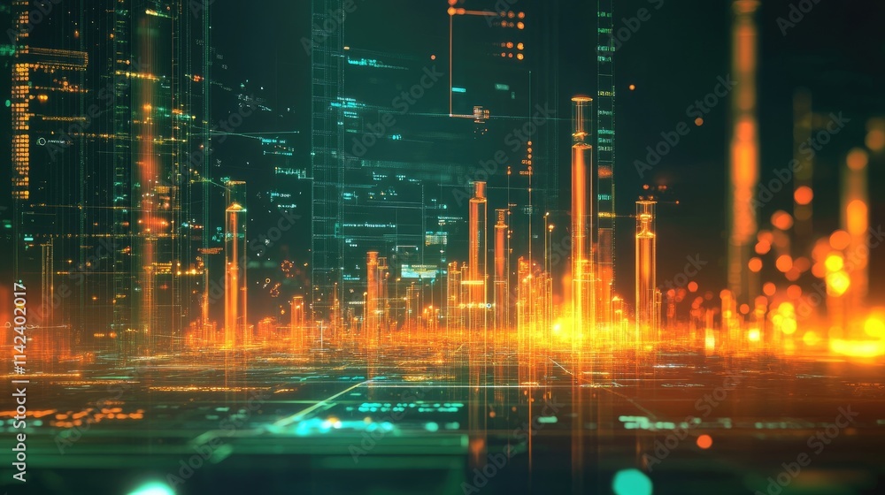 Poster a digital science background with chemical formulas, test tubes, and glowing data points, representi