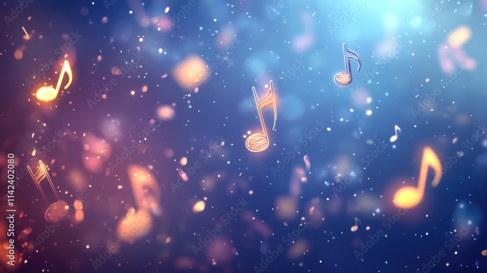 Poster animated background featuring floating musical notes and symbols, gently moving in a harmonious flow