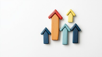 Colorful Wooden Arrows Pointing in Different Directions on White Background