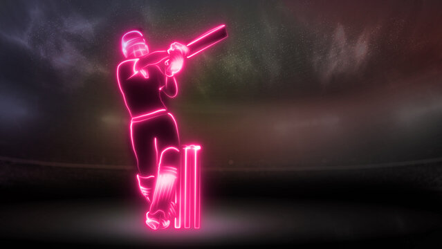 Cricket Batsman Sport Neon Lights