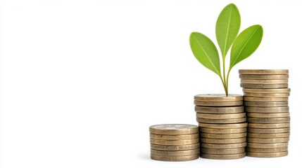 Stacking Coins and Green Sprout Financial Growth and Investment Concept
