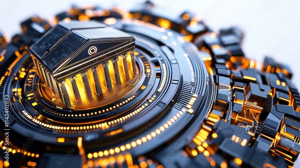 Aufkleber intricate metallic mechanical gears and cogs in abstract futuristic design