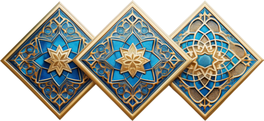 Elegant Blue Gold Islamic Geometric Tile Pattern Design