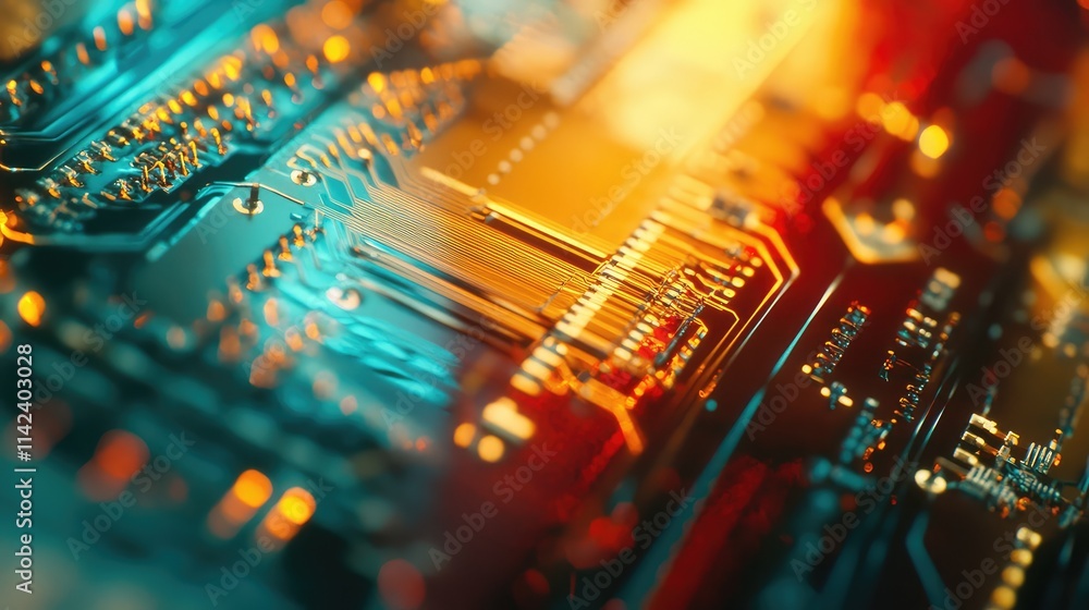 Aufkleber a high-resolution image of a microchip on a glass surface with refracted light highlighting its fine