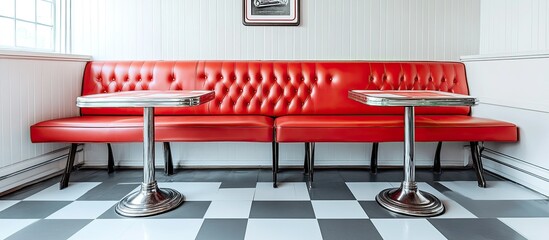 Retro Diner Booth: Red Leather Seating and Chrome Tables