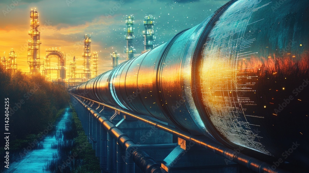 Poster A futuristic visual of a digital pipeline illustrating SaaS and automation transforming industries, with tech-inspired visuals and room for copy space