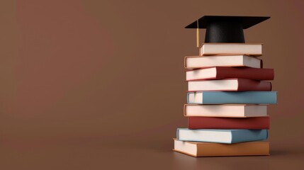 Graduation Cap on Stack of Books