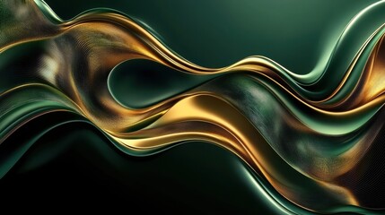 Abstract Green And Gold Wavy Fluid Design