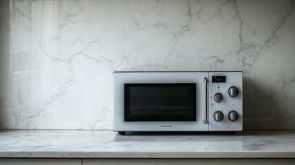 Fototapeta premium Modern Kitchen with Stylish Electric Oven on Marble Countertop Surrounded by Elegant Interior Design Elements and Bright Natural Lighting