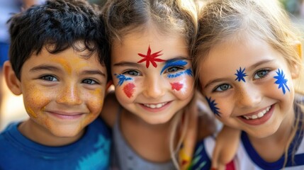 Kids with Aussie flag face paint smiling together