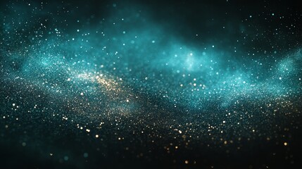 Turquoise blue green glowing color gradient on black grainy background, noise texture effect, large banner copy space, Generative AI