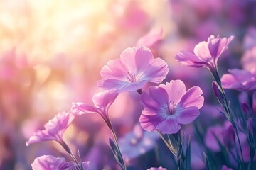 Bright violet flowers of Maiden pink plant in sunlight, summer floral backgrounds, Dianthus deltoides, Generative AI