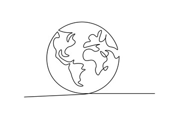 Earth glove continuous single line art and isolated outline vector illustration

