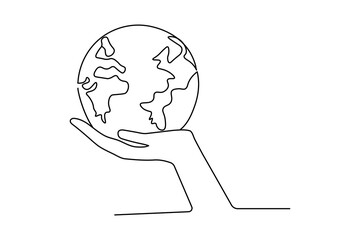 Earth glove continuous single line art and isolated outline vector illustration
