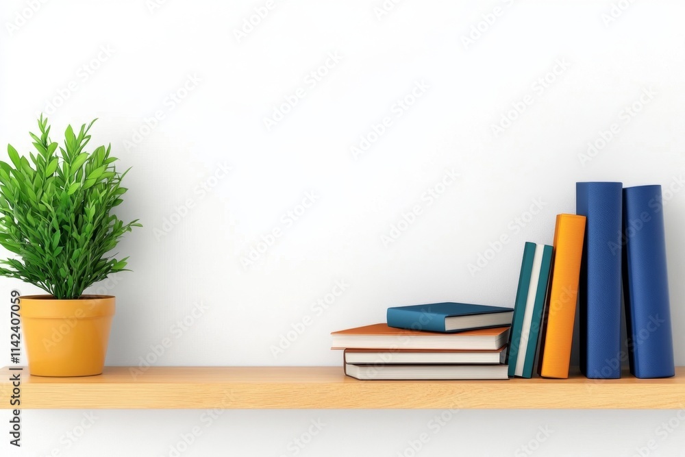 Poster a scandinavian-inspired bookshelf with light wood shelves, neatly holding a few books and simple dec