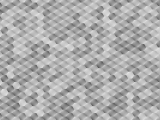 a geometric pattern composed of tessellating hexagons in varying shades of gray, creating a gradient effect with a sense of three-dimensionality.