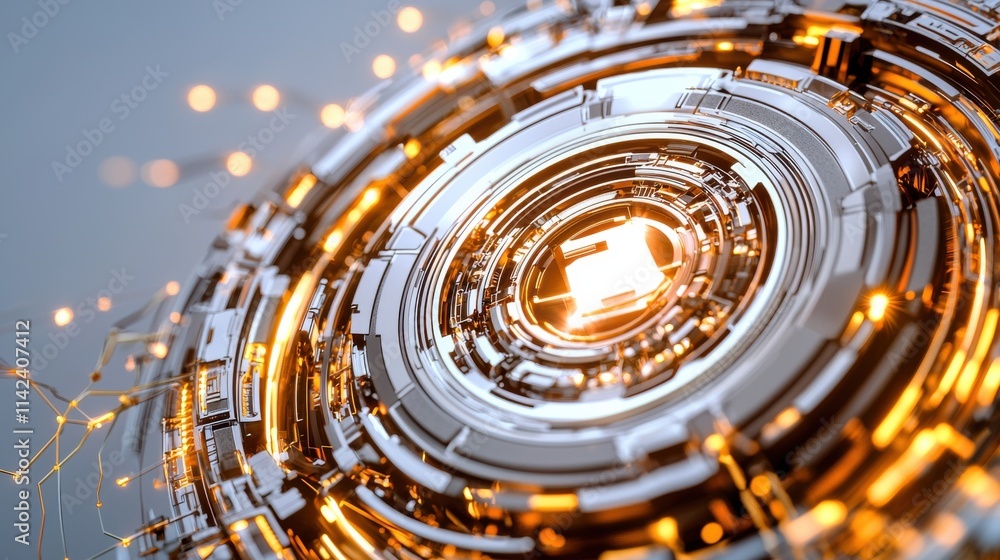Poster captivating futuristic luminescent circular patterns in radiant motion