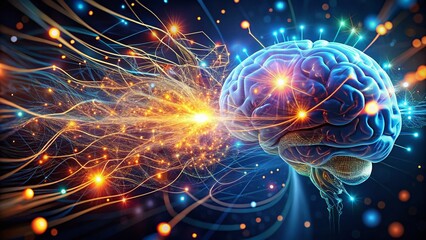 Obraz premium AI Writer Brain, Neural Network, Artificial Intelligence, Synapse, Neuron Firing, Cognitive Process, Deep Learning, Machine Learning, Creative Writing, AI Art, Digital Brain Illustration