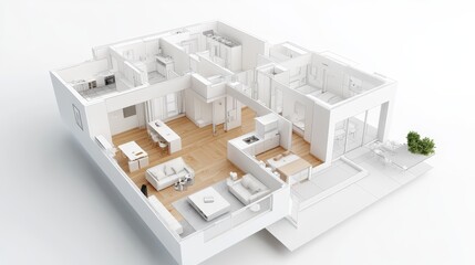 Detailed Residential Apartment Blueprint Featuring Optimized Room Configurations and Ventilation Plans for Comfort, Photorealistic Visualization