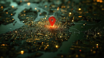 A map with a red pin marking a key location, displaying an entire country with visible cities and roads, perfect for travel and geographic content.
