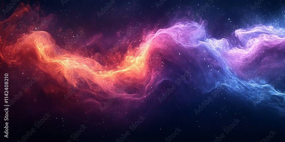 Wall mural purple pink blue abstract dynamic color flow wave black background grainy texture banner website hea