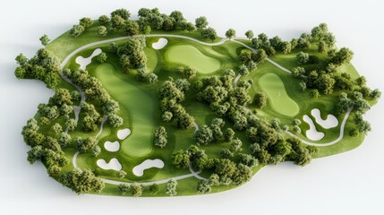 Detailed Golf Course Landscape Blueprint with Irrigation and Drainage Systems, Photorealistic Design Layouts