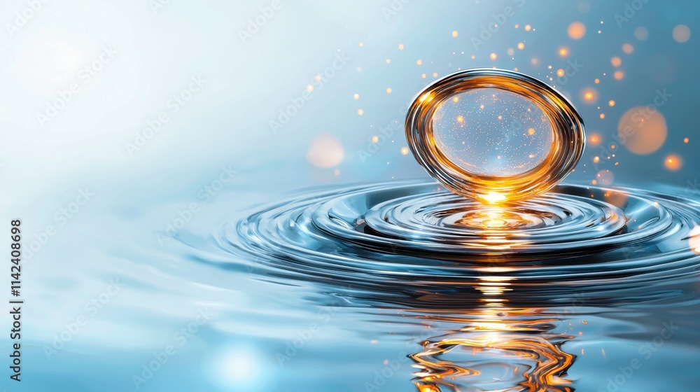 Poster mesmerizing ripple patterns on tranquil water surface with glowing reflections
