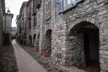 Medieval street in Bobbio, Italy.