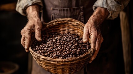 Coffee farmer with basket of beans