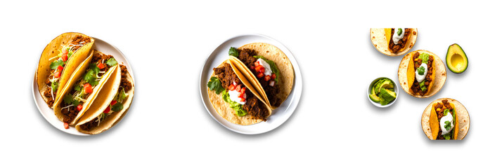 Tacos arranged on a transparent background, showcasing a delicious meal