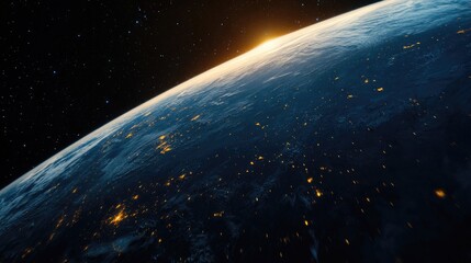 A satellite orbiting Earth, capturing data for climate science and global monitoring, representing technological advancement in environmental research, with space for text