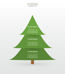 Step by step green infographic template with 3 steps, options, parts or processes. Creative Christmas tree concept.