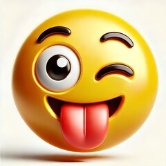 Fototapeta premium 3D Yellow Emoji with Winking Expression